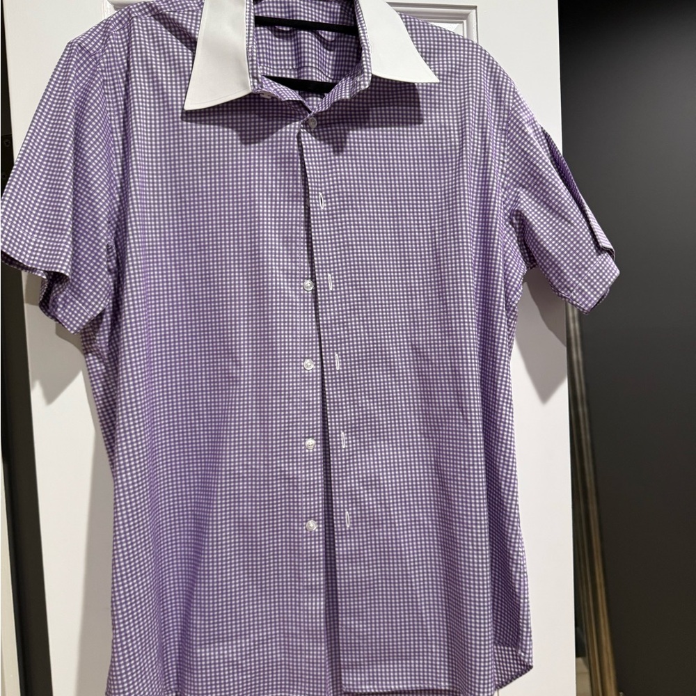 Men's Purple Checkered Shirt with White Collar custom tailored dress shirt large